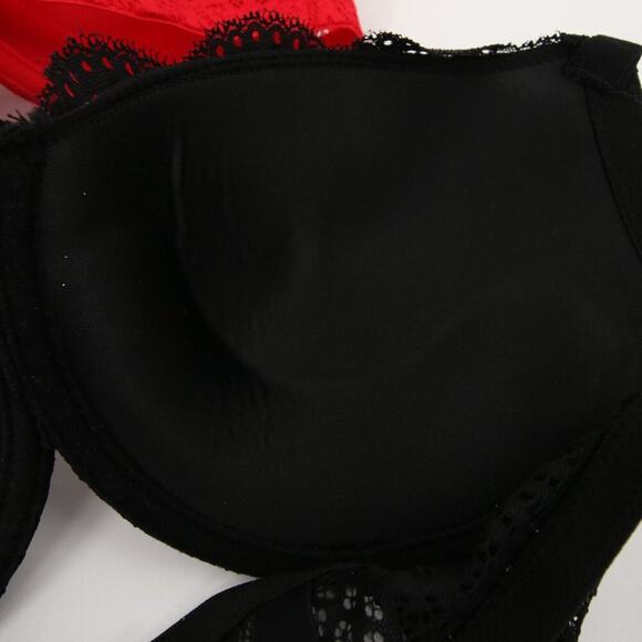 Bebe Bra Black Red Lace Pack of 2 Underwire Gentle Lift Pushup Bra Size 34DD New - Picture 7 of 12